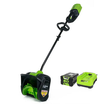Greenworks - 80V 12” Cordless Brushless Snow Shovel with 2.0 Ah Battery and Rapid Charger - Black/Green