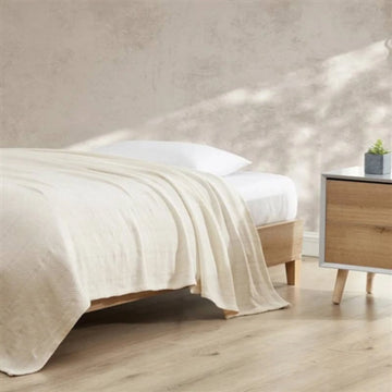 Lightweight Bone 100% Cotton Blanket for Bed or Couch Year-Round Comfort