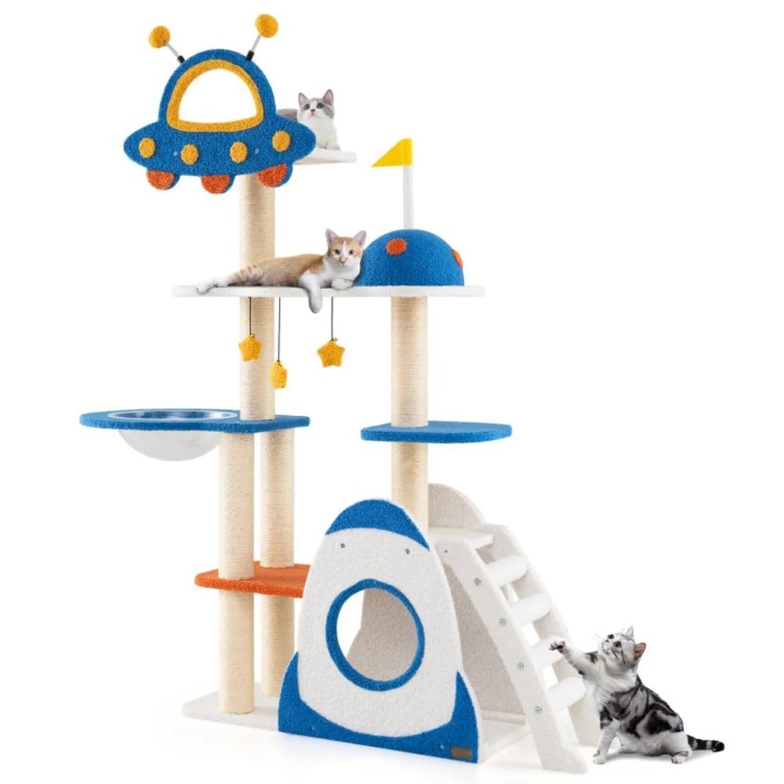 Hivvago Space Theme Cat Tree Multi-level Cat Tower with Sisal Covered Scratching Posts