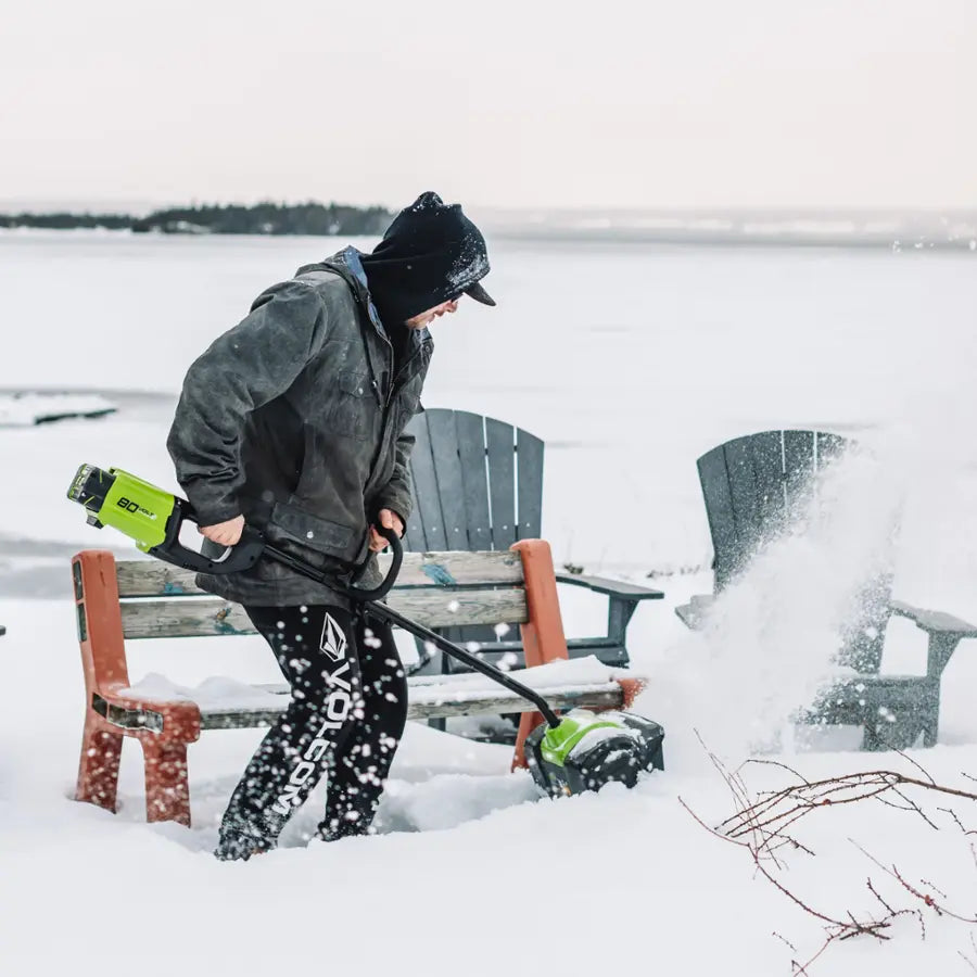 Greenworks - 80V 12” Cordless Brushless Snow Shovel with 2.0 Ah Battery and Rapid Charger - Black/Green