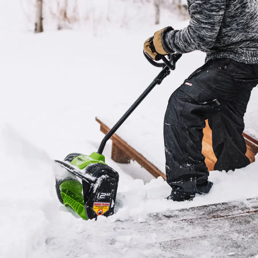 Greenworks - 80V 12” Cordless Brushless Snow Shovel with 2.0 Ah Battery and Rapid Charger - Black/Green
