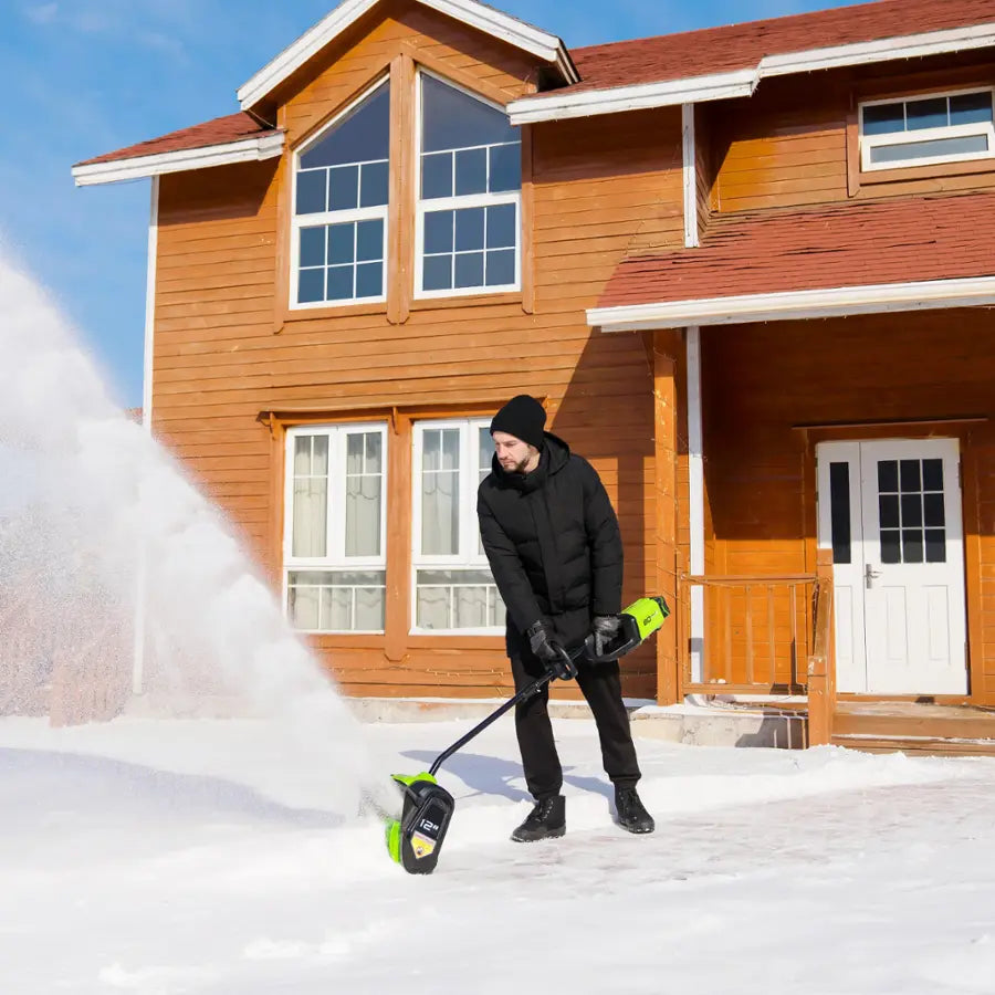 Greenworks - 80V 12” Cordless Brushless Snow Shovel with 2.0 Ah Battery and Rapid Charger - Black/Green